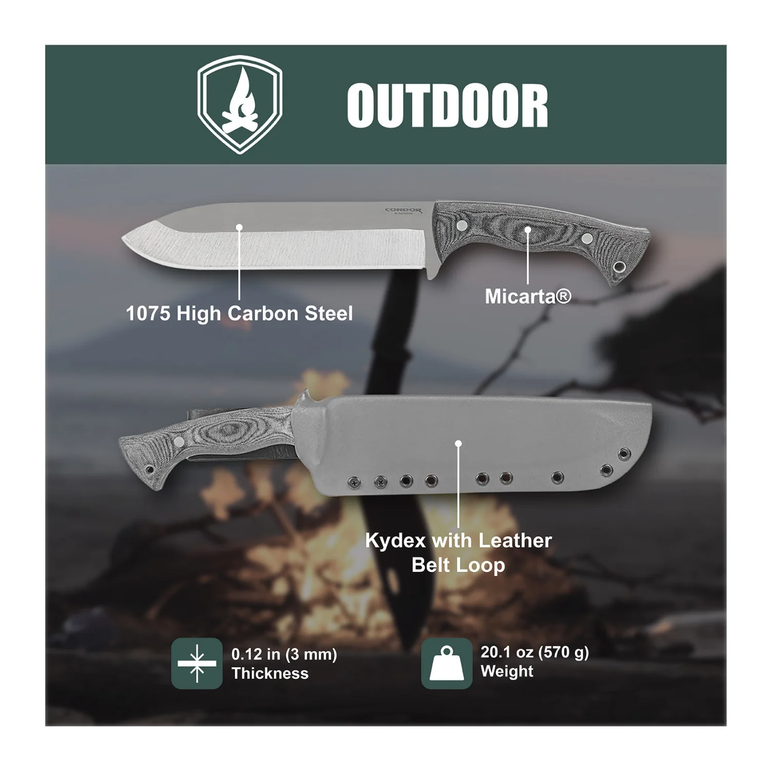 Condor Balam Fixed-blade Rugged Knife with Stainless Steel 9-inch Blade - Image 3