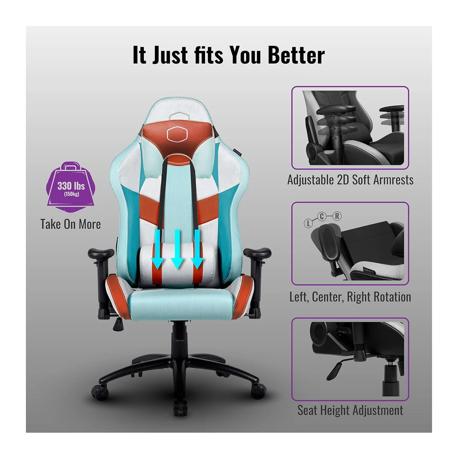 Cooler Master Caliber R2S Kanagawa Gaming Chair with Adjustable Seat and 2D Soft Armrest - Image 3