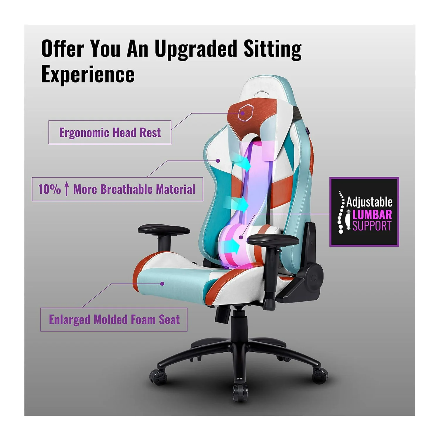 Cooler Master Caliber R2S Kanagawa Gaming Chair with Adjustable Seat and 2D Soft Armrest - Image 4
