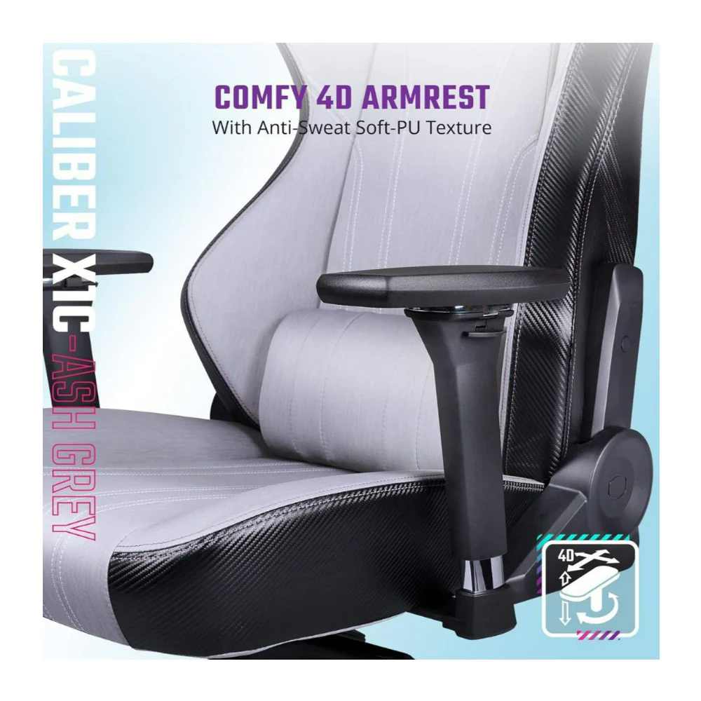 Cooler Master Caliber X1C Cooling Series Gaming Chair with Multi-Adjustable 4D Armrest (Gray) - Image 5