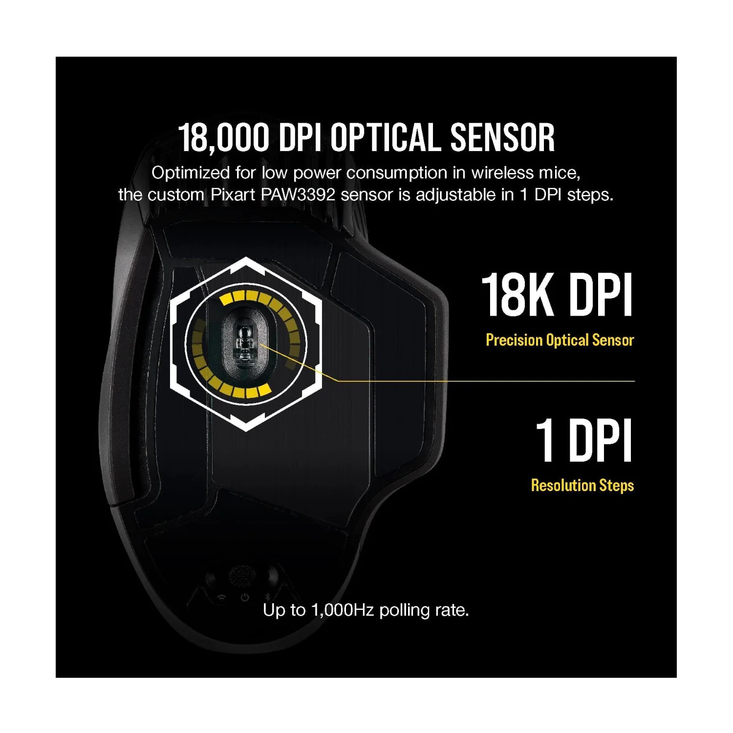 Corsair Dark CORE RGB PRO SE Wireless FPS/MOBA Gaming Mouse (Black) - Image 3