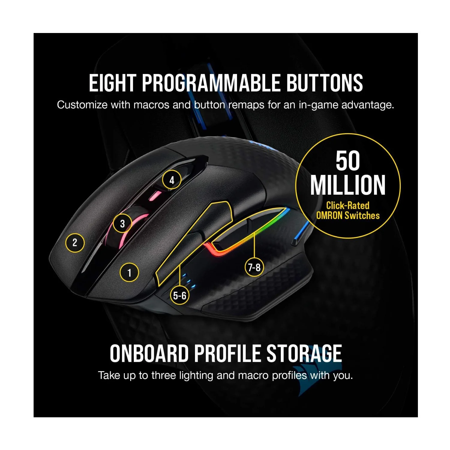 Corsair Dark CORE RGB PRO SE Wireless FPS/MOBA Gaming Mouse (Black) - Image 5
