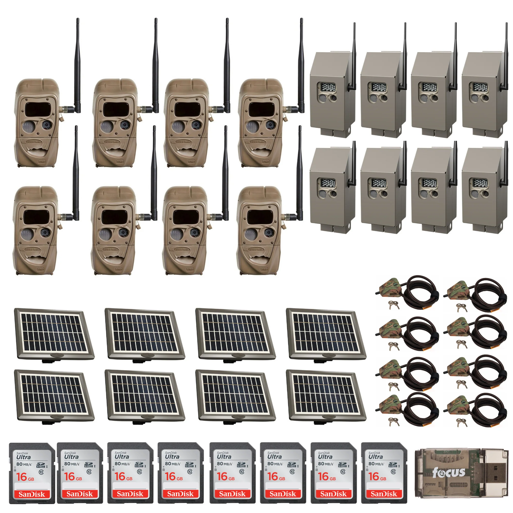 Cuddeback CuddeLink J-Series Trail Cameras 8-Pack with Power and Security Kits