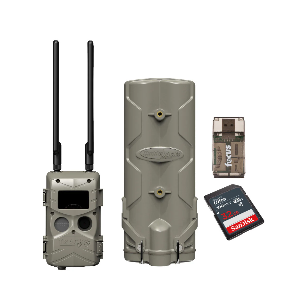 Cuddeback Tracks Black Flash Standalone Cell Camera with Power Bank, 32 BG Memory Card Bundle