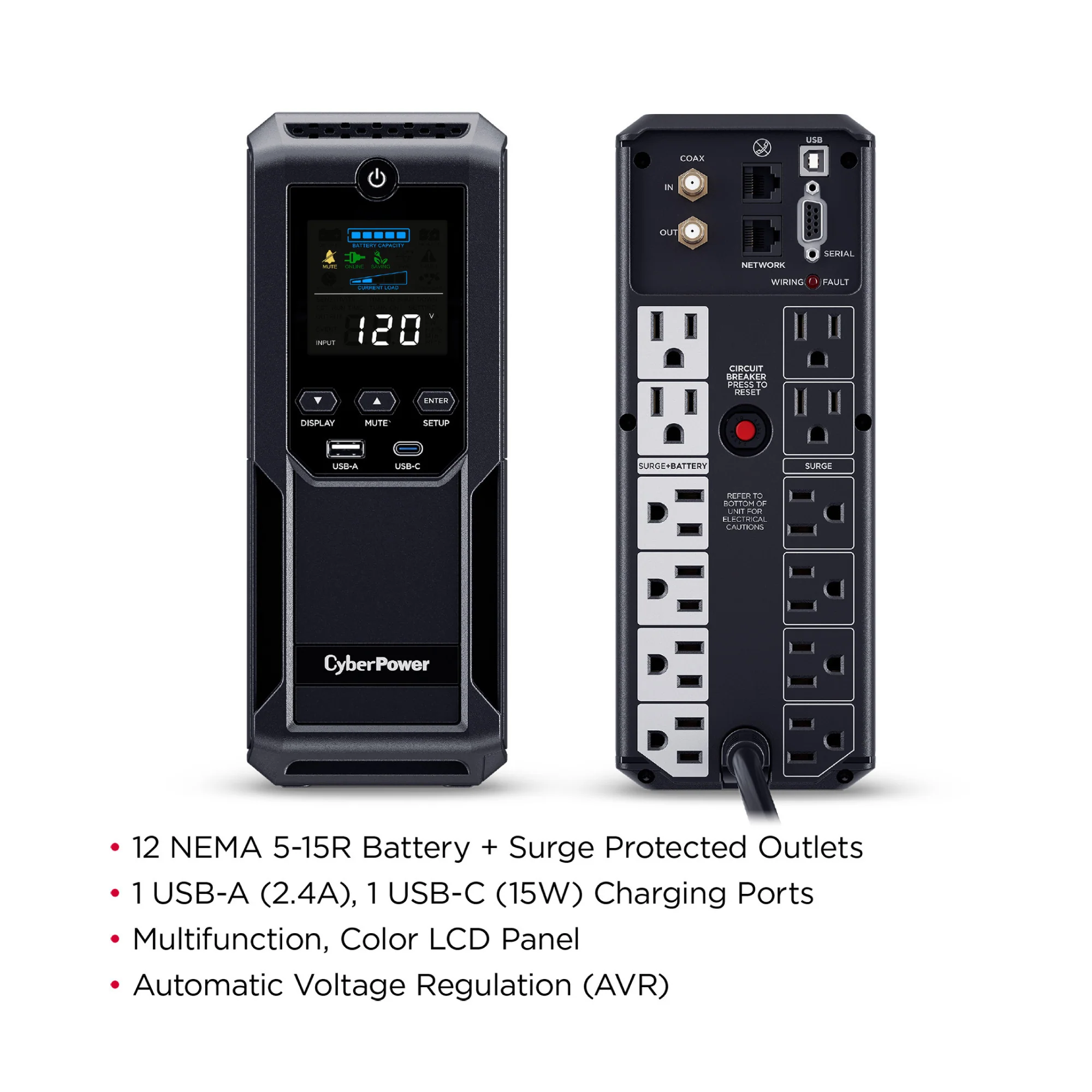 CyberPower CP1500AVRLCD3 Mini Tower UPS Battery Backup and Surge Protector - Image 5