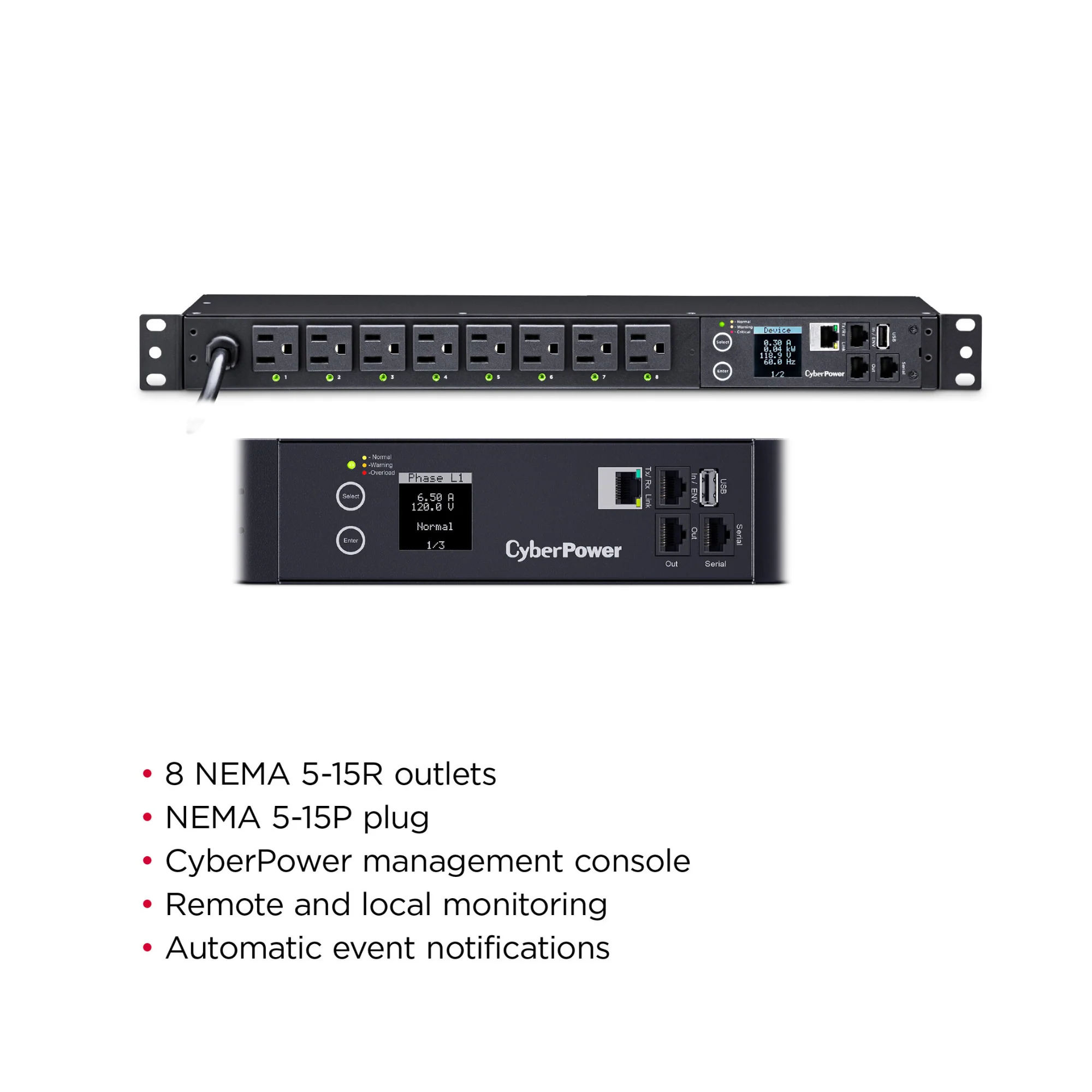 CyberPower PDU41001 Switched PDU (Derated to 12A), 8 Outlets, 1U Rackmount - Image 4