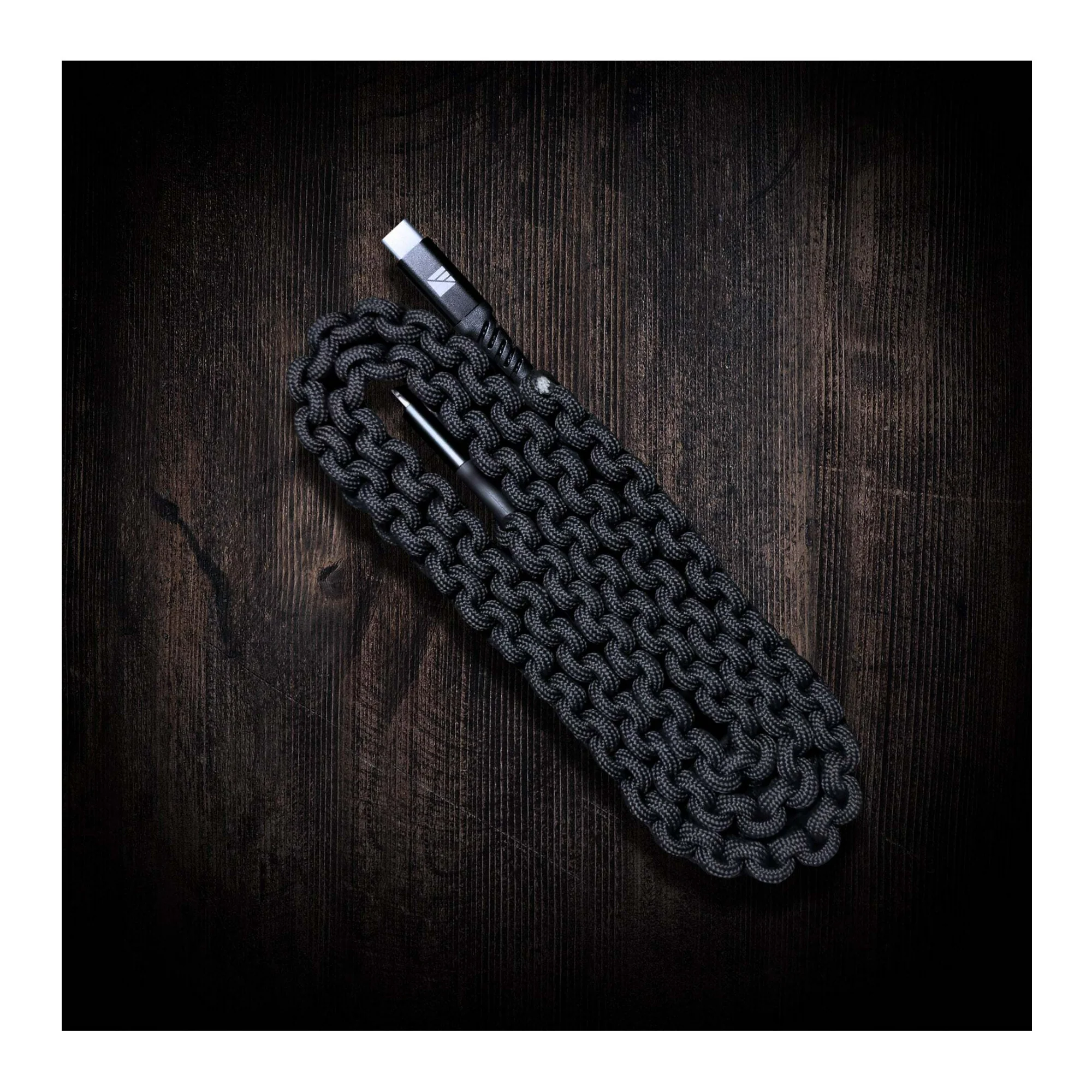 Dark Energy 6 Feet USB-C to USB-C Paracord Cable with Leather Strap and 6 Armor Levels (Black) - Image 2