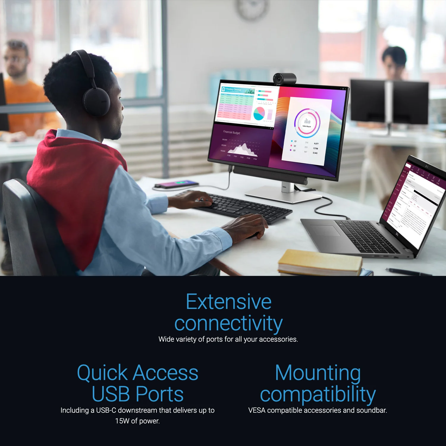 Dell P2425H 24-Inch 1920 x 1080 FHD Flat Screen LED Monitor with 3-Port USB-C Portable Expansion Hub - Image 3