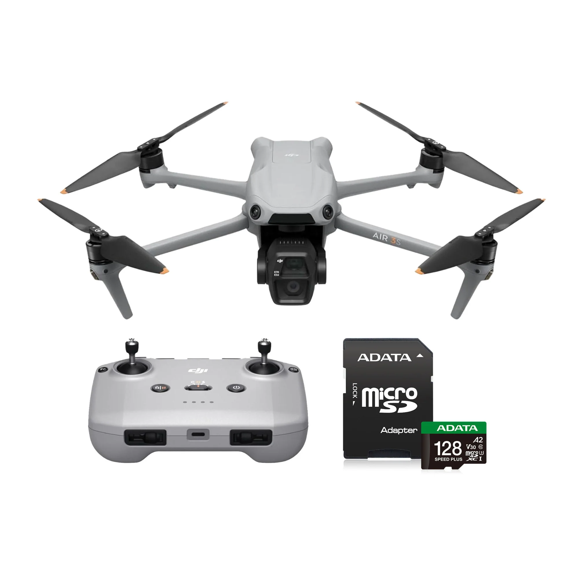 DJI Air 3S Drone with RC-N3 Remote Controller with 128GB microSDXC UHS I U3 10 A2 Memory Card Bundle