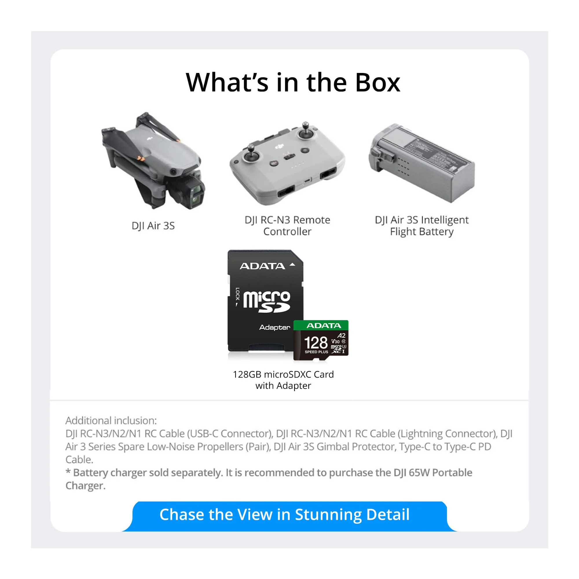 DJI Air 3S Drone with RC-N3 Remote Controller with 128GB microSDXC UHS I U3 10 A2 Memory Card Bundle - Image 7