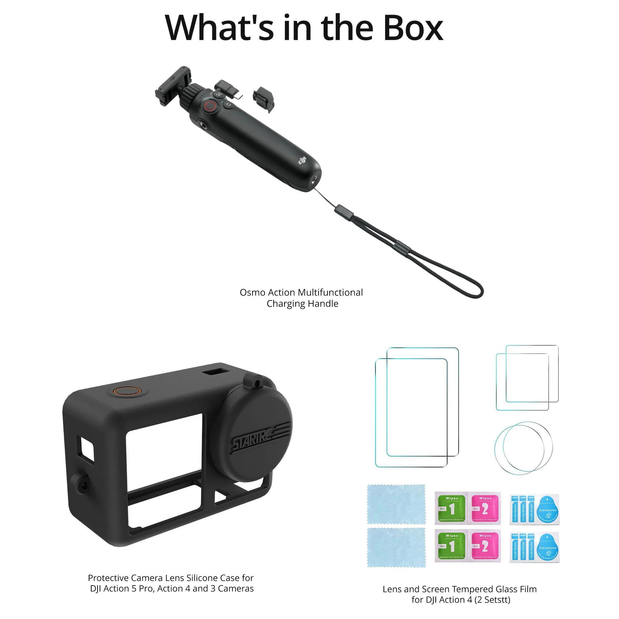 DJI Osmo Action Multifunctional Charging Handle with Protective Camera Lens Silicone Case and Temper - Image 4