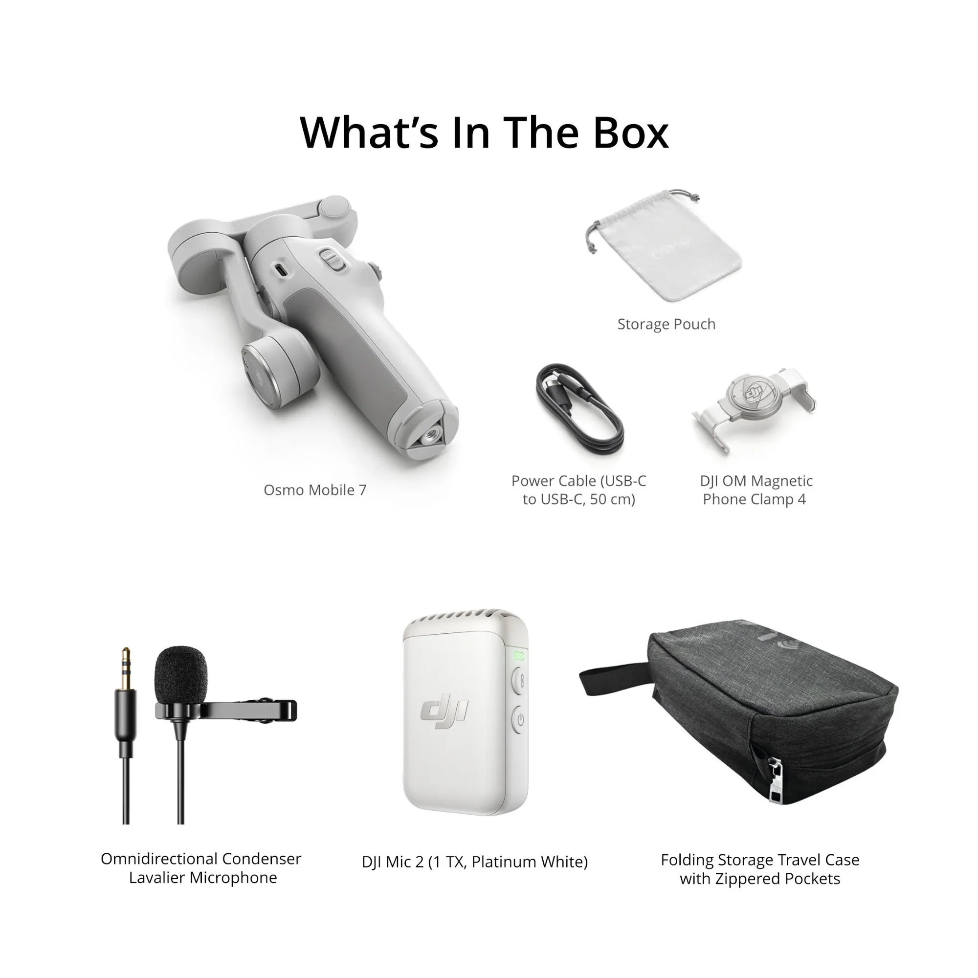 DJI Osmo Mobile 7 Gimbal with DJI Mic 2 Transmitter (White), Lavalier Mic, and Travel Case - Image 7