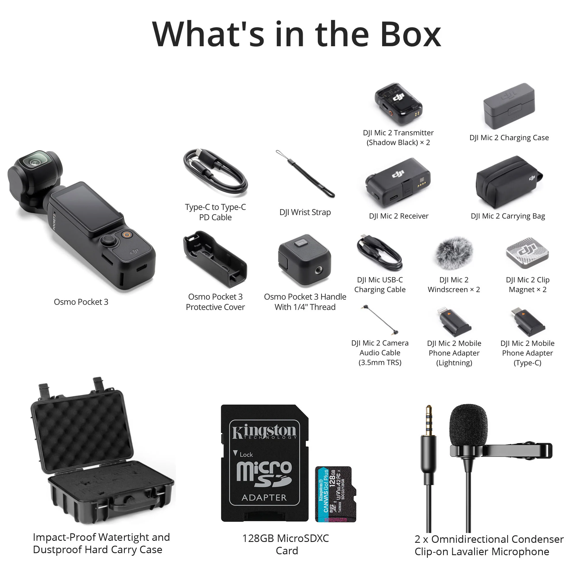 DJI Osmo Pocket 3 with Mic 2 (2 TX + 1 RX + Charging Case), Two (2) Lav Mics, 128GB MicroSD, and Imp - Image 6
