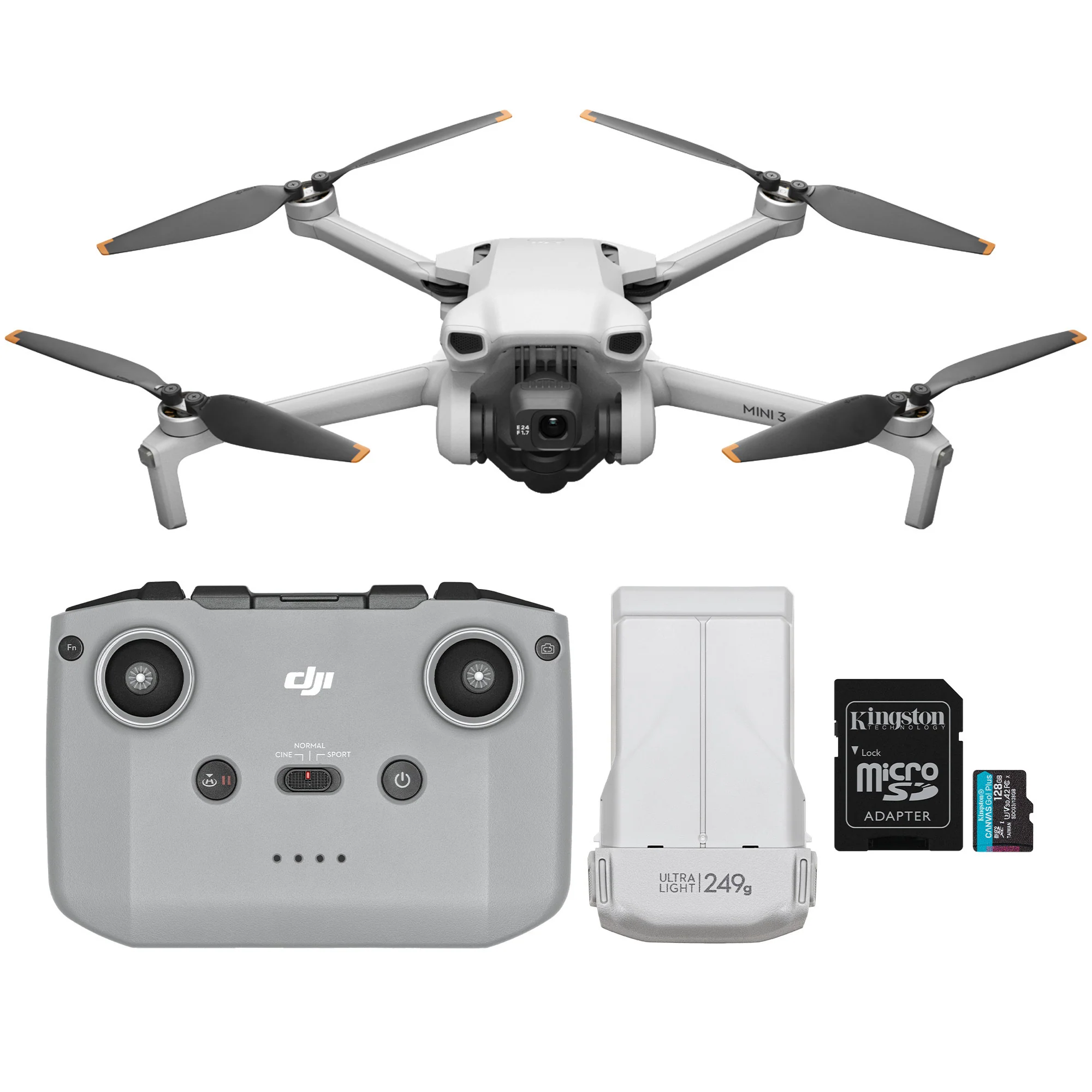 DJI Mini 3 Camera Drone with RC-N1 Remote Controller and 128GB MicroSDXC Card Bundle
