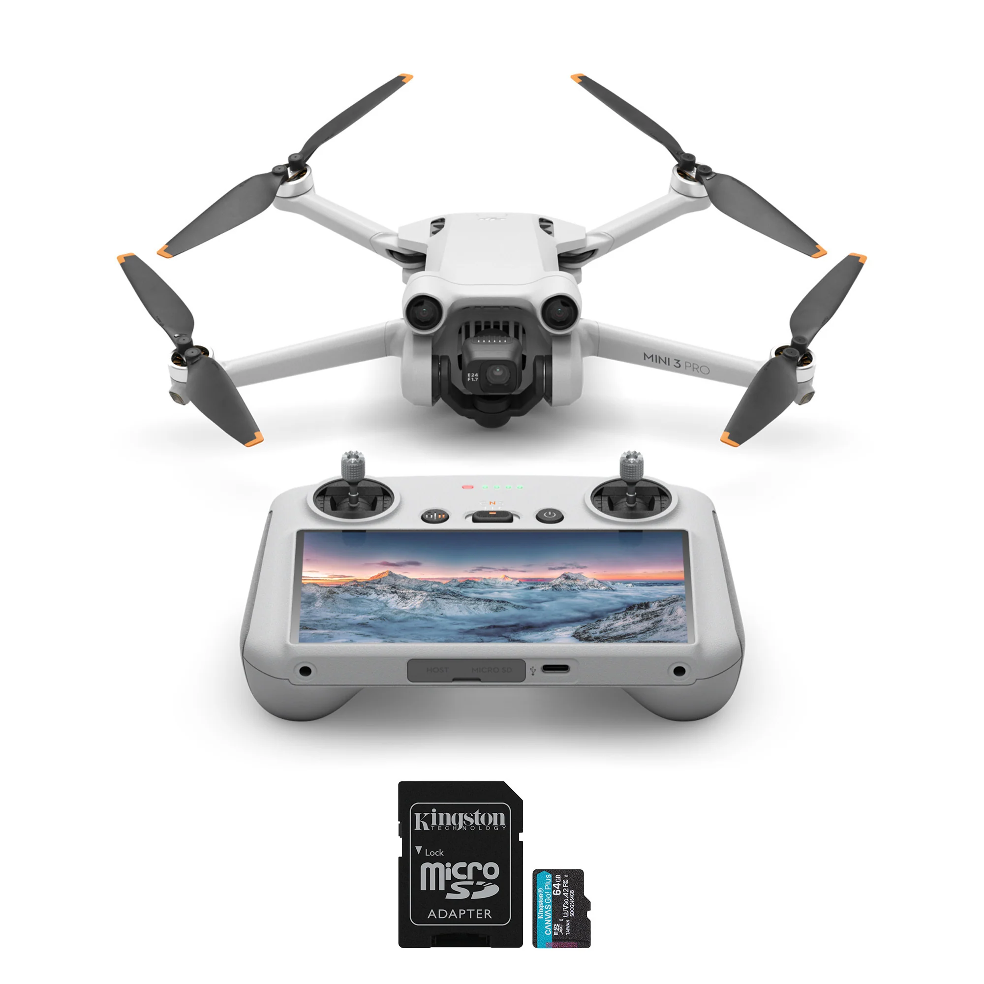 DJI Mini 3 Pro 1/1.3-Inch Sensor Foldable Drone with RC-N1 Remote with 64GB MicroSD Card bundle