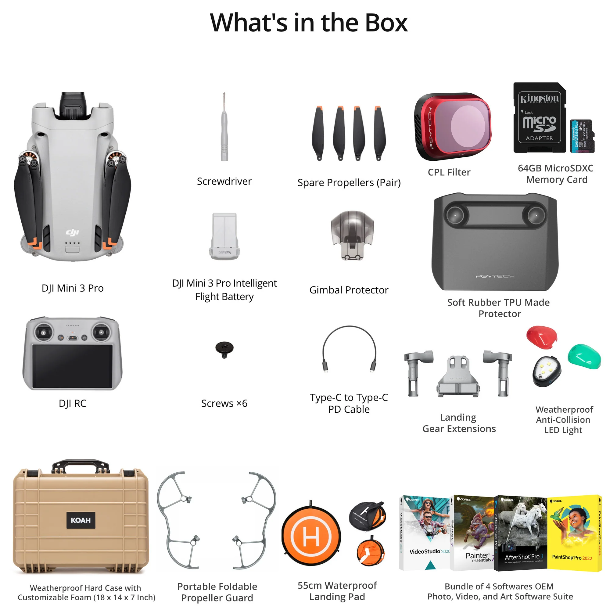 DJI Mini 3 Pro Drone Complete Kit with 64GB MicroSDXC Card, Weatherproof Case and Drone Accessories - Image 6