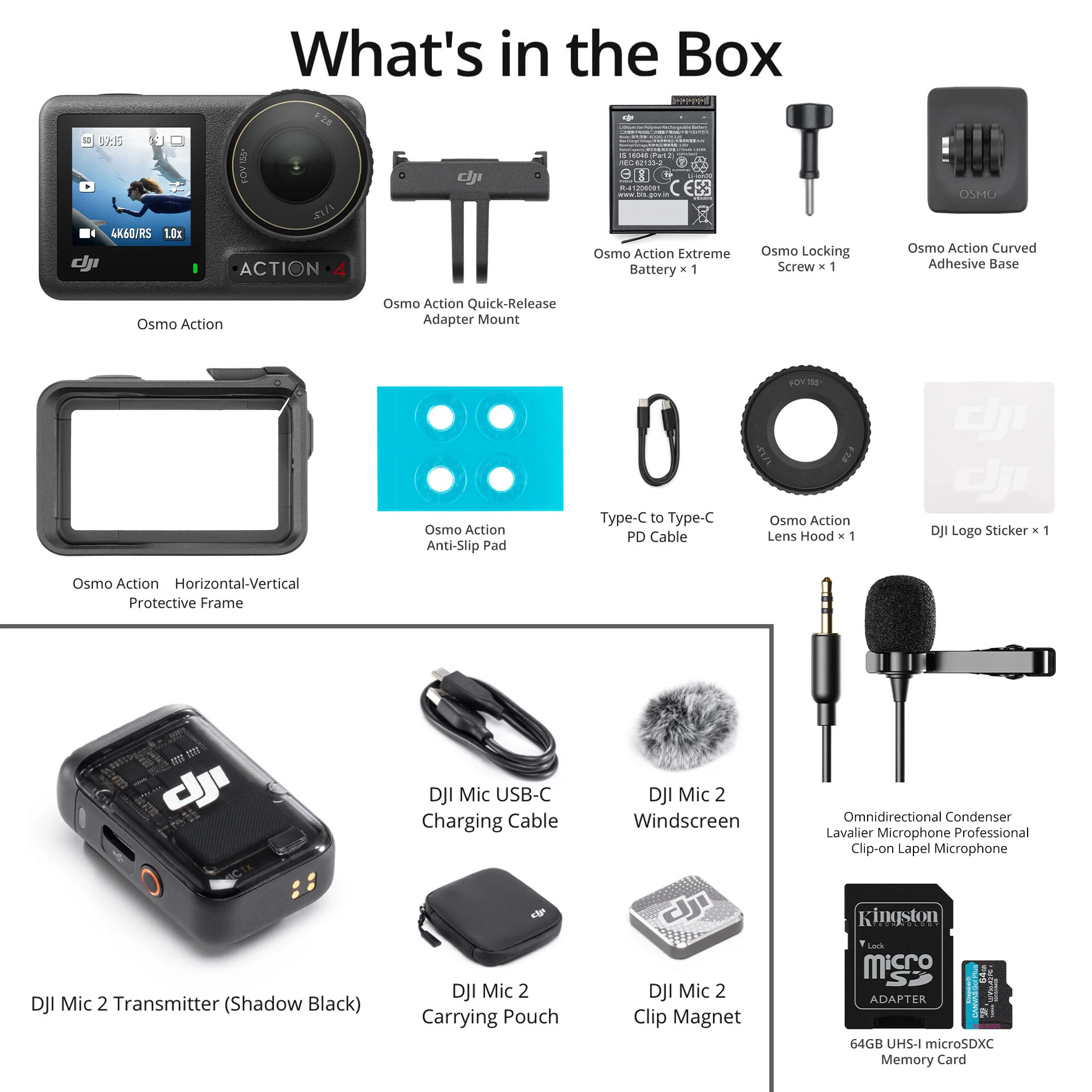 DJI Osmo Action 4 Camera Standard Combo with DJI Mic 2 (1 TX), 64GB SD Card and Lavalier Mic - Image 8