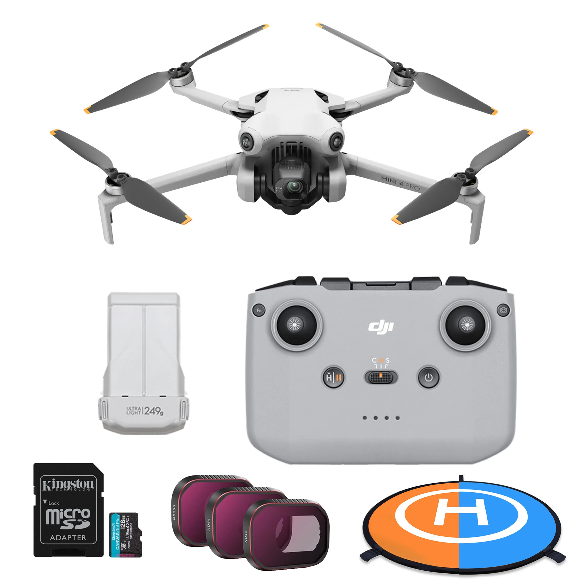 DJI Mini 4 Pro Drone with RC-N2 Controller with ND Filters Set, Landing Pad, and 128GB MicroSD Card