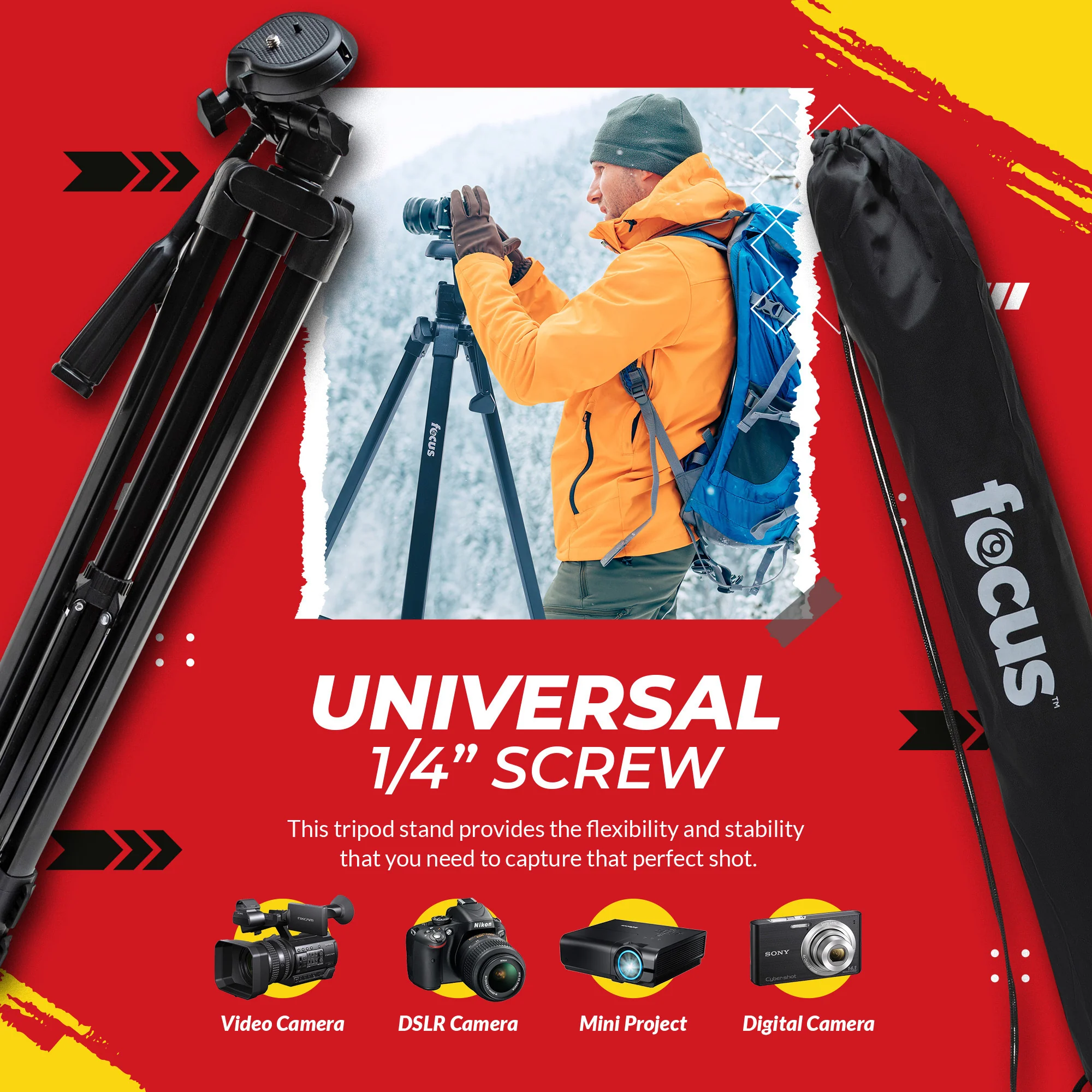 Focus Camera Travel DSLR Camera Tripod Stand with 64GB SD Card, and Card Reader - Image 6