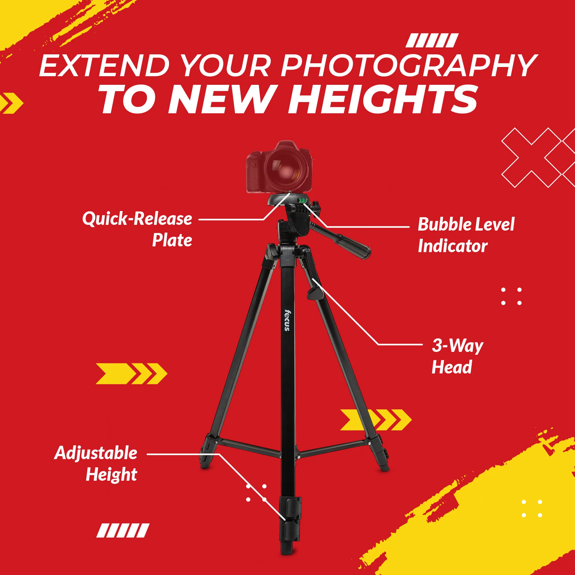 Focus Camera Travel DSLR Camera Tripod Stand with 64GB SD Card, and Card Reader - Image 9