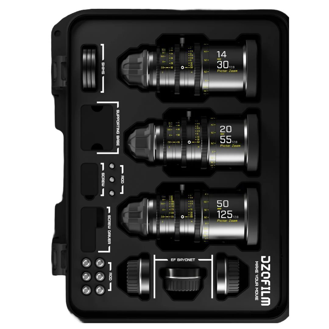 DZOFilm Pictor T2.8 Super35 Zoom 3-Lens Bundle 20-55, 50-125, and 14-30mm PL and EF Mount (Black) - Image 2
