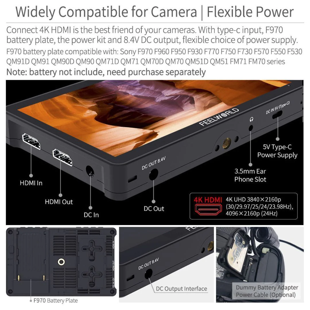 FeelWorld F5 Pro V4 6-Inch On-Camera Monitor with 4K Support and Tilt Arm - Image 5