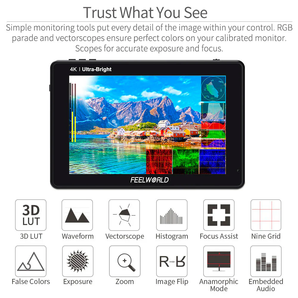 FeelWorld LUT7S 7-Inch 3D LUT 4K HDMI and SDI Monitor with Photography Cleaning Kit Bundle - Image 5