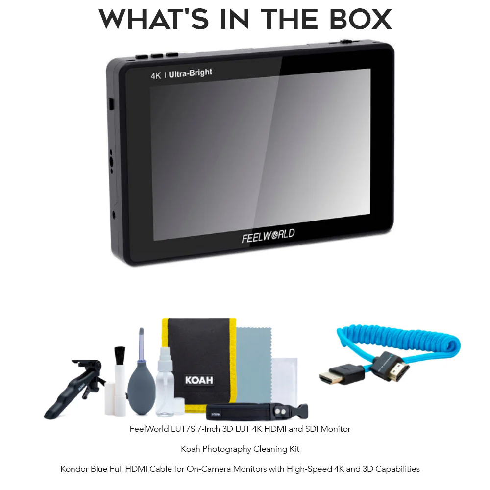 FeelWorld LUT7S 7-Inch 3D LUT 4K HDMI and SDI Monitor with Photography Cleaning Kit Bundle - Image 7