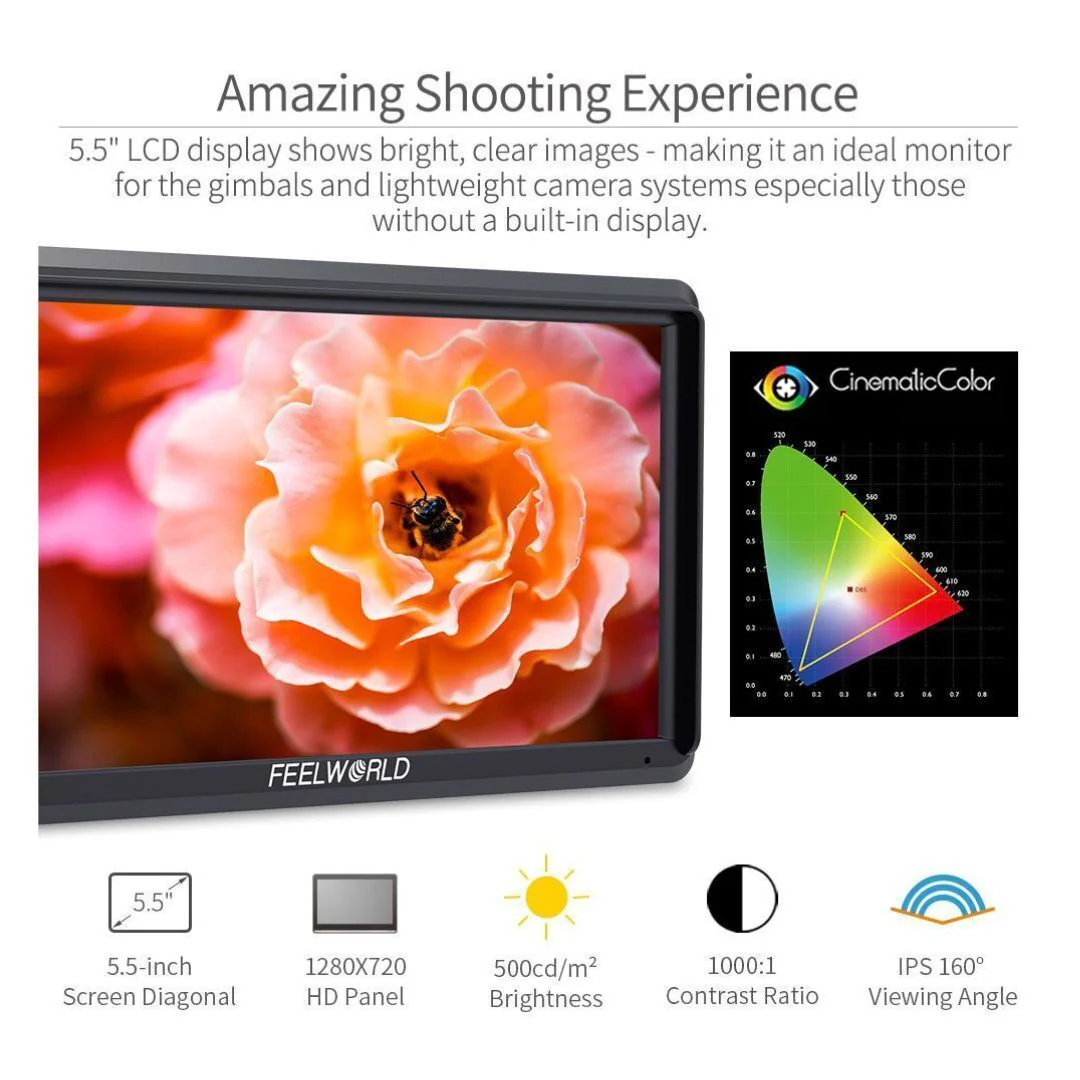FeelWorld S55 V2 5.5-Inch Camera DSLR Field Monitor with 4K HDMI Input and Output Without Delay - Image 5