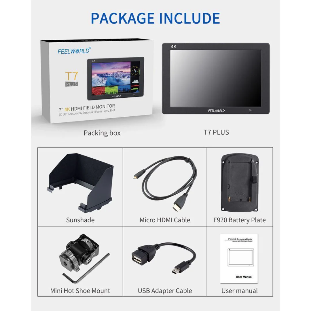 FeelWorld T7 Plus 7-Inch DSLR Camera Field Monitor with 3D LUT and 160-Degree Wide Viewing Angle - Image 6