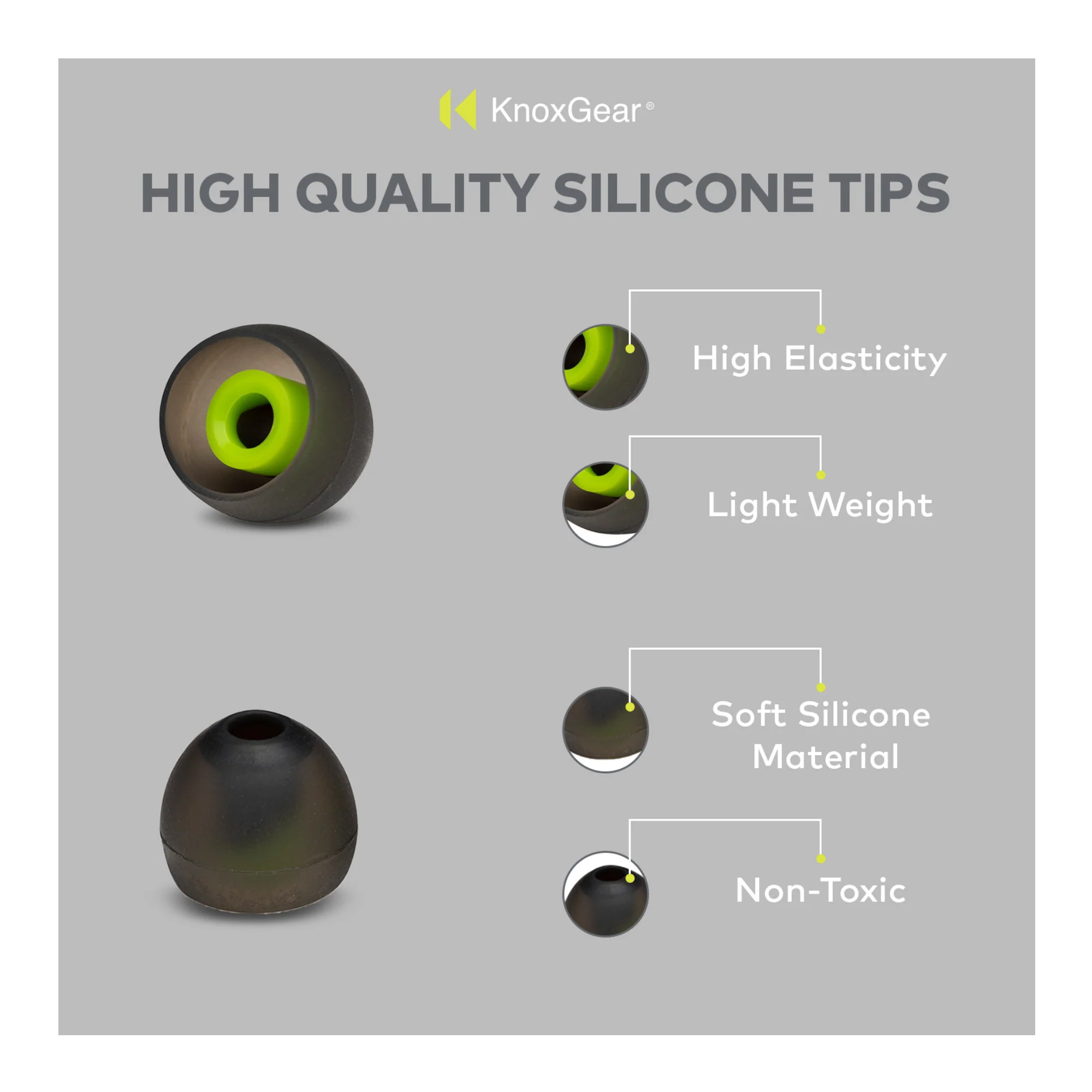 Knox Gear Silicone Earbud Replacement Tips for In-Ear Headphones (Black, 6-pack) - Image 2