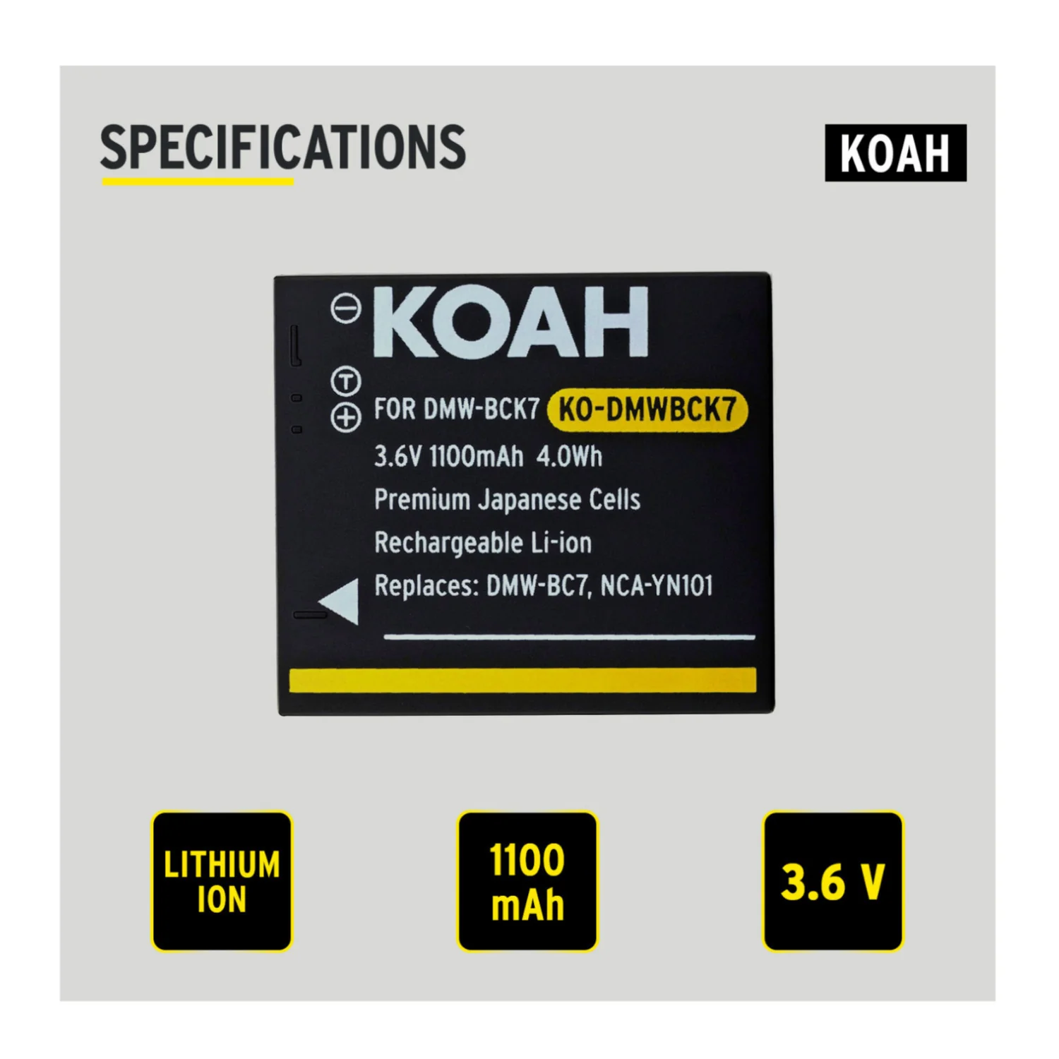 Koah PRO Panasonic DMW-BCK7 Rechargeable Replacement 1100mAh Li-ion Battery - Image 5