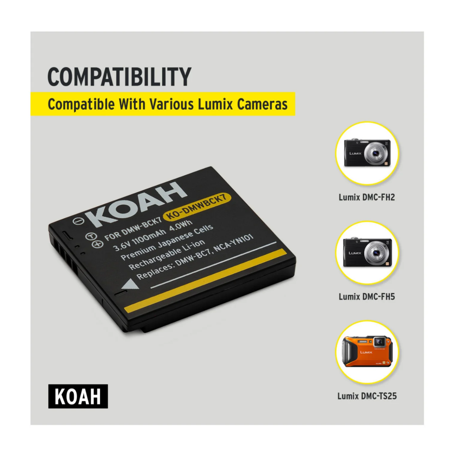 Koah PRO Panasonic DMW-BCK7 Rechargeable Replacement 1100mAh Li-ion Battery - Image 6