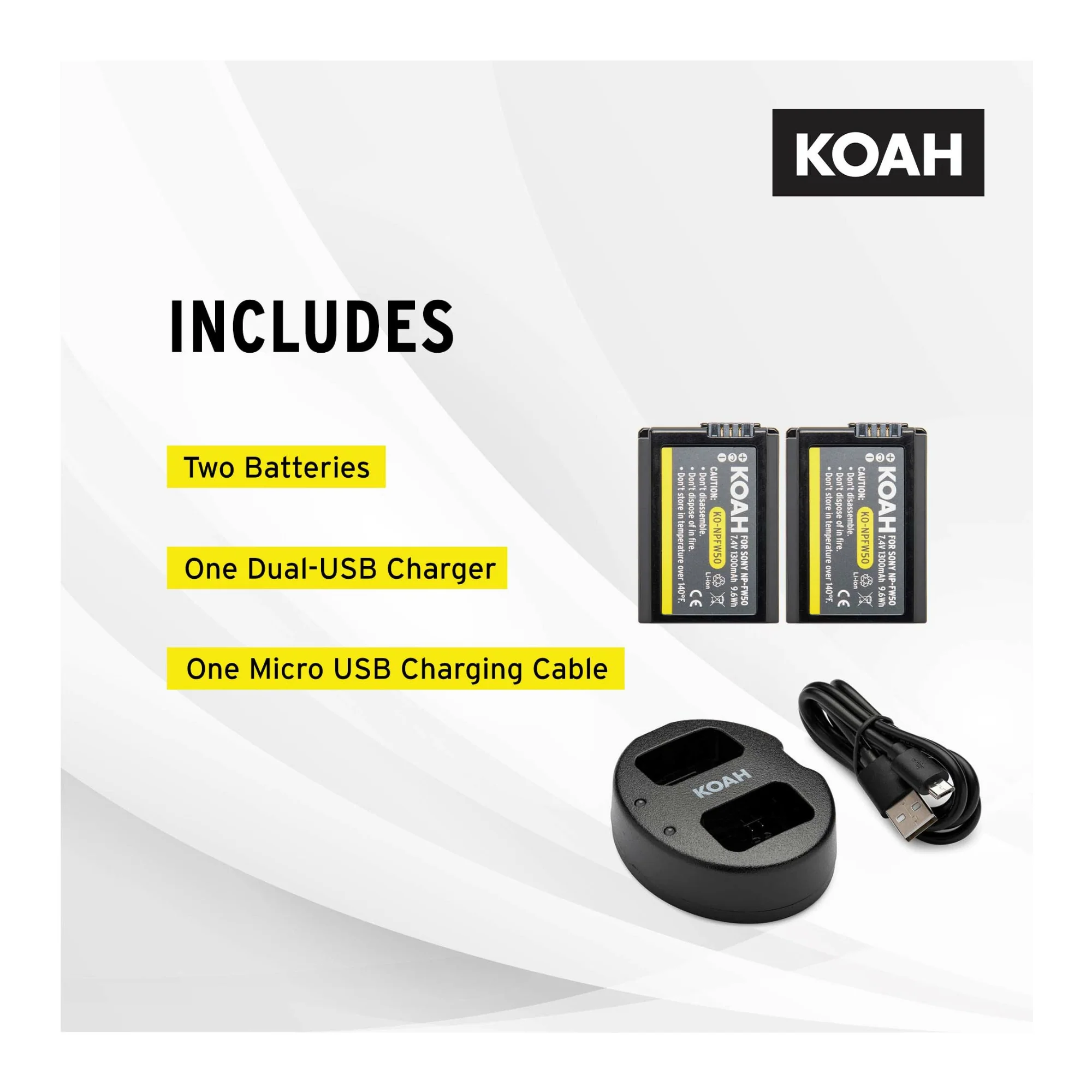 Koah PRO Rechargeable 1300mAh Battery (2-Pack) and Dual Charger for Sony NP-FW50 - Image 5