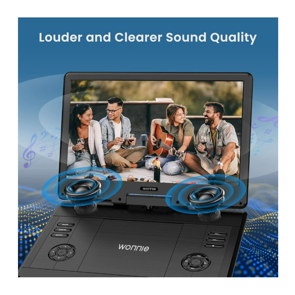 WONNIE 16.5-Inch Portable DVD Player with Wide HD LCD Screen and 1020 x 800 Resolution (Black) - Image 3