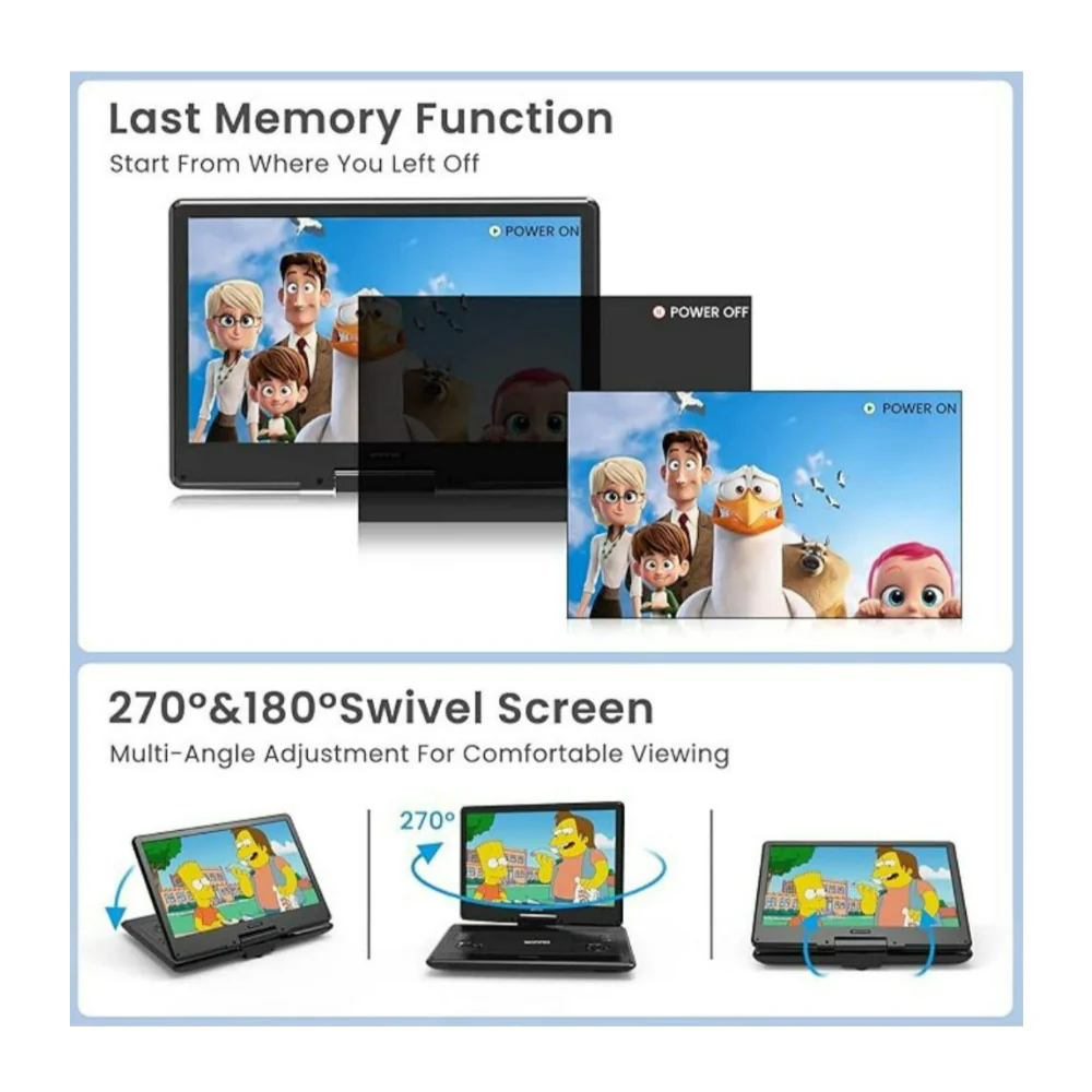WONNIE 16.5-Inch Portable DVD Player with Wide HD LCD Screen and 1020 x 800 Resolution (Black) - Image 5