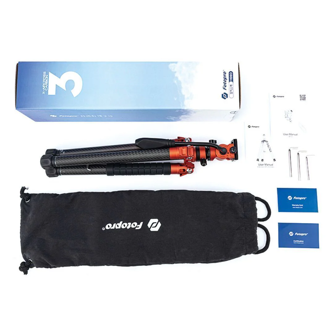 Fotopro X-Aircross 3 Video Tripod with 3K Carbon Fiber Legs and Fast Locking System (Orange) - Image 4
