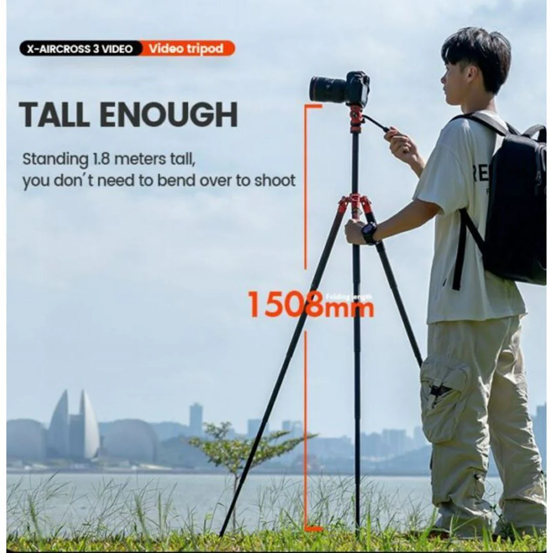 Fotopro X-Aircross 3 Video Tripod with 3K Carbon Fiber Legs and Fast Locking System (Orange) - Image 7