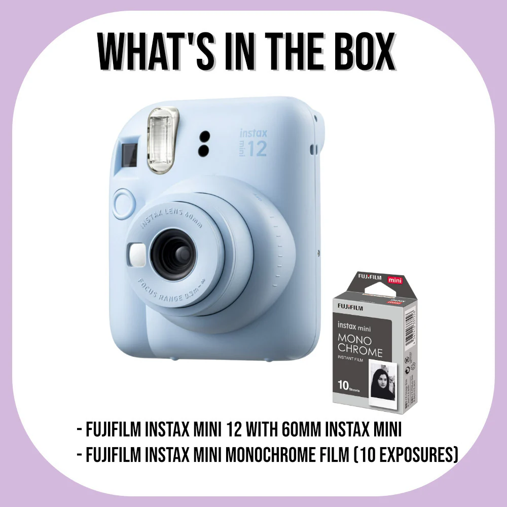 Fujifilm Instax Mini 12 (Pastel Blue) Bundle with Mini Monochrome Film - Image 7