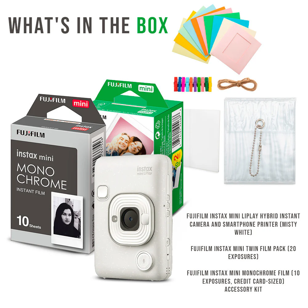 Fujifilm Instax Mini LiPlay Hybrid Instant Camera and Smartphone Printer (Misty White) Bundle - Image 7
