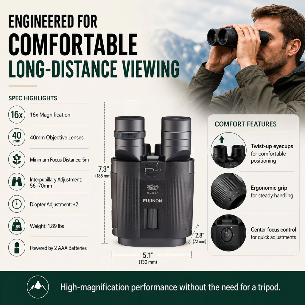 Fujifilm Techno-Stabi TS-L1640 Stabilized Binocular with Accessories Bundle - Image 5