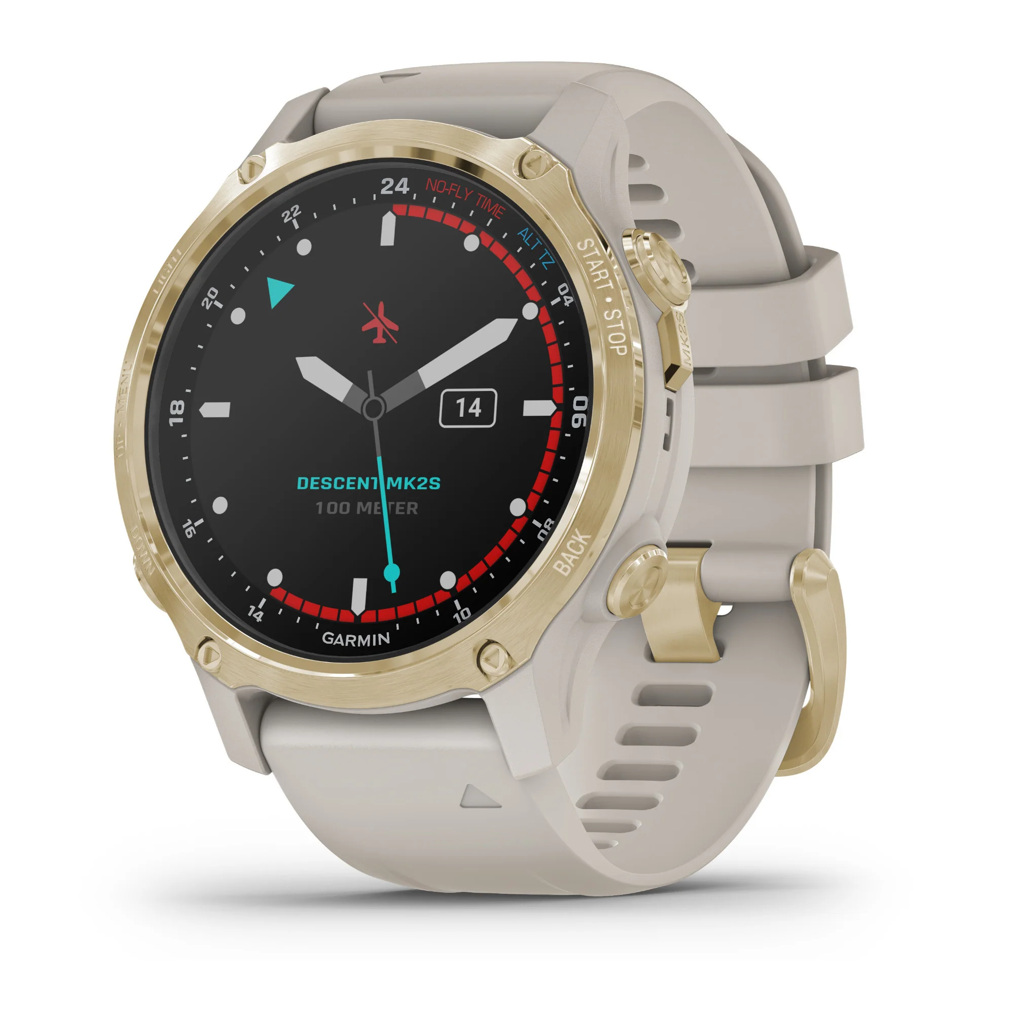 Descent Mk2S GPS Diving Smartwatch (43mm, Light Gold/Light Sand Silicone Band) - Image 3