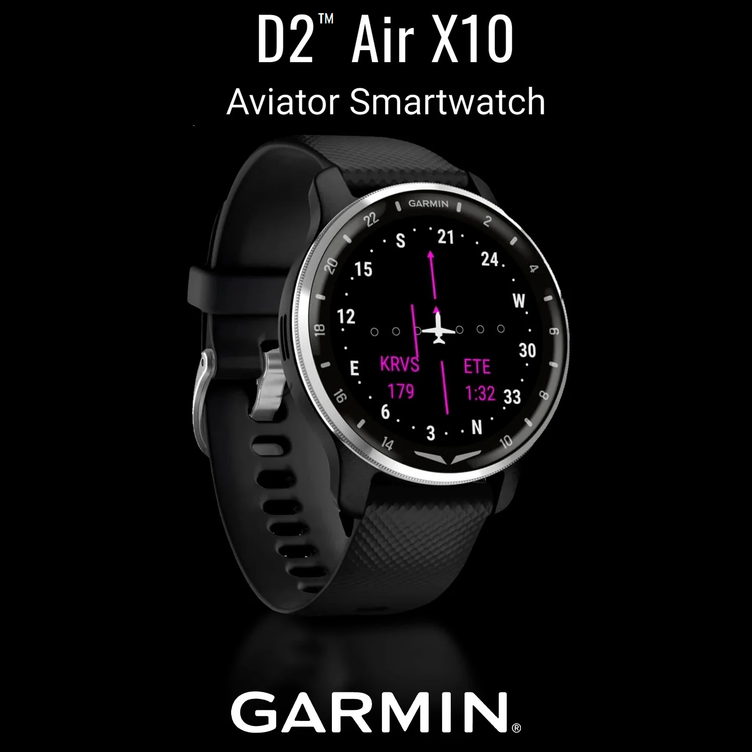 Garmin D2 Air X10 Touchscreen Aviator Smartwatch with Fitness Features (Black-Silver) Bundle - Image 2