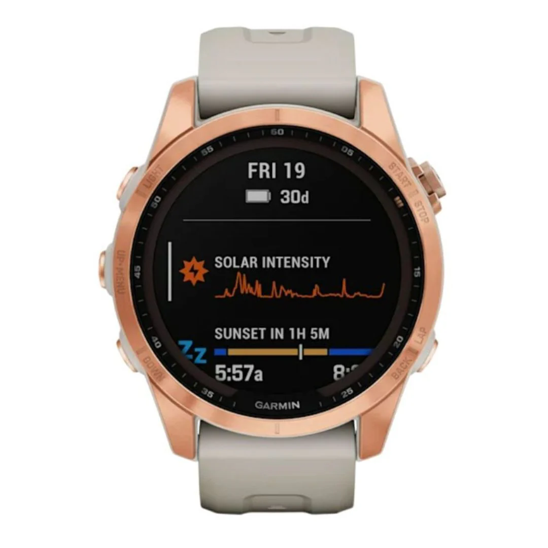 Garmin fenix 7S Solar, Rose Gold w/Light Sand Band - Image 2