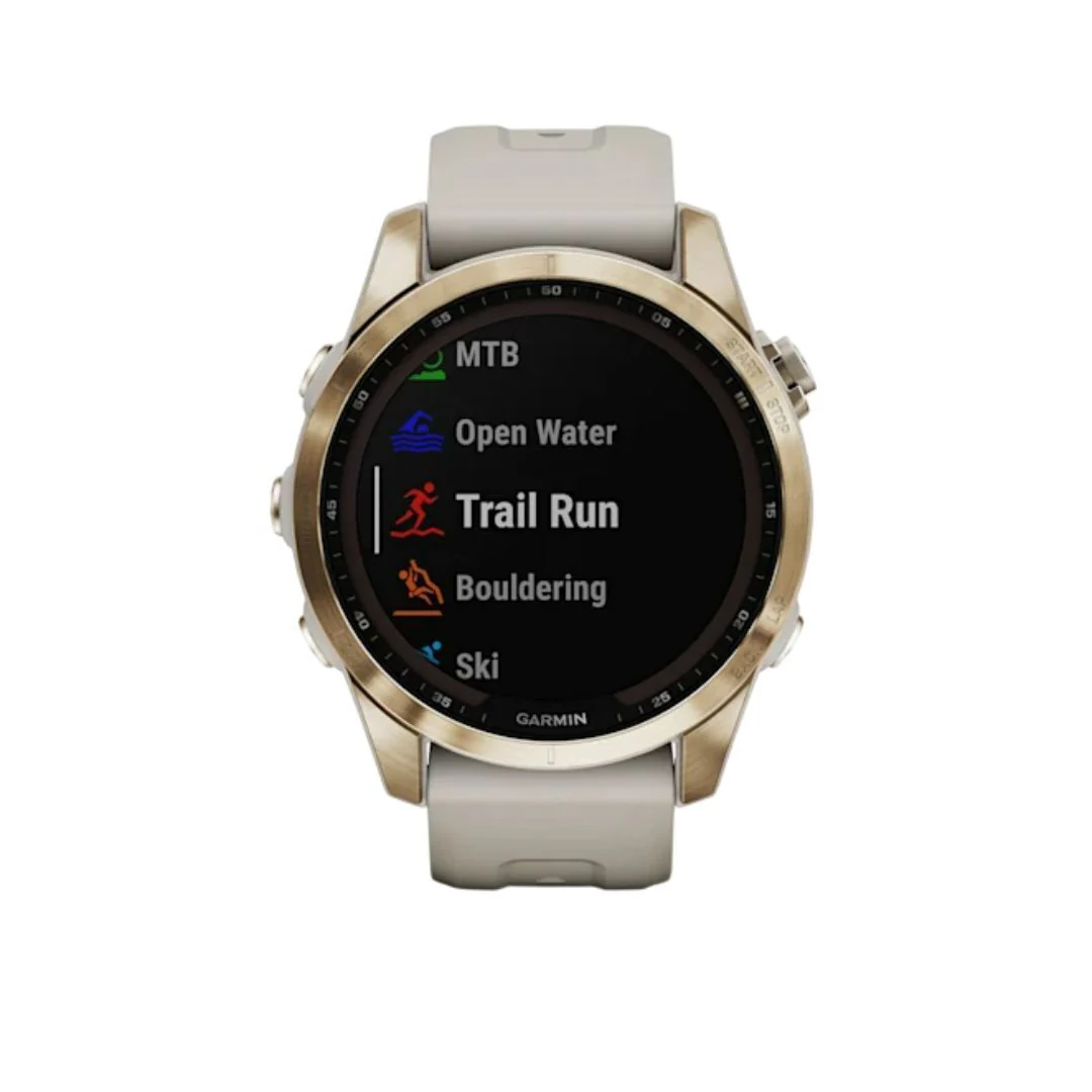 Garmin fenix 7S Sapphire Solar, Cream Gold Ti w/ Light Sand Band - Image 2