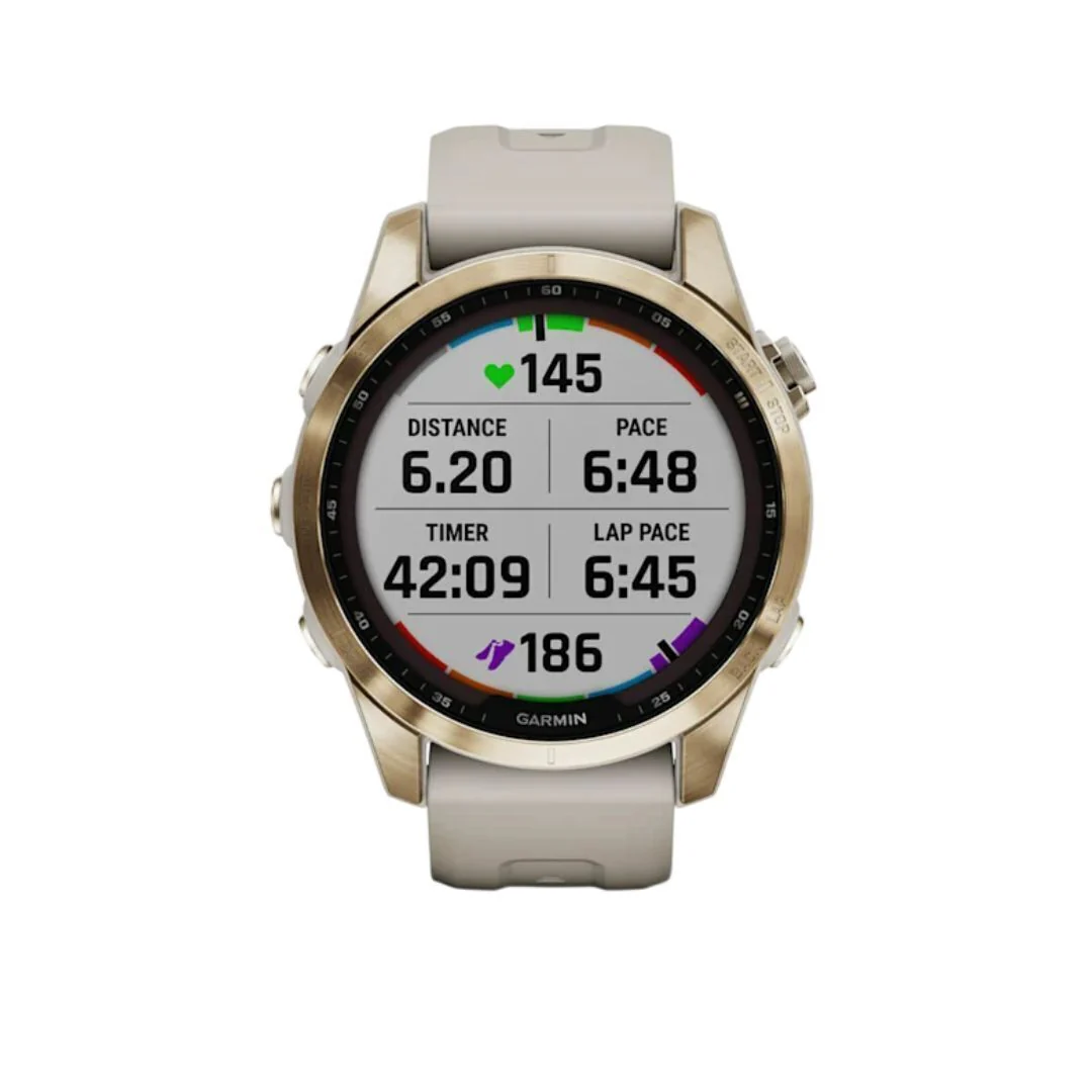 Garmin fenix 7S Sapphire Solar, Cream Gold Ti w/ Light Sand Band - Image 3