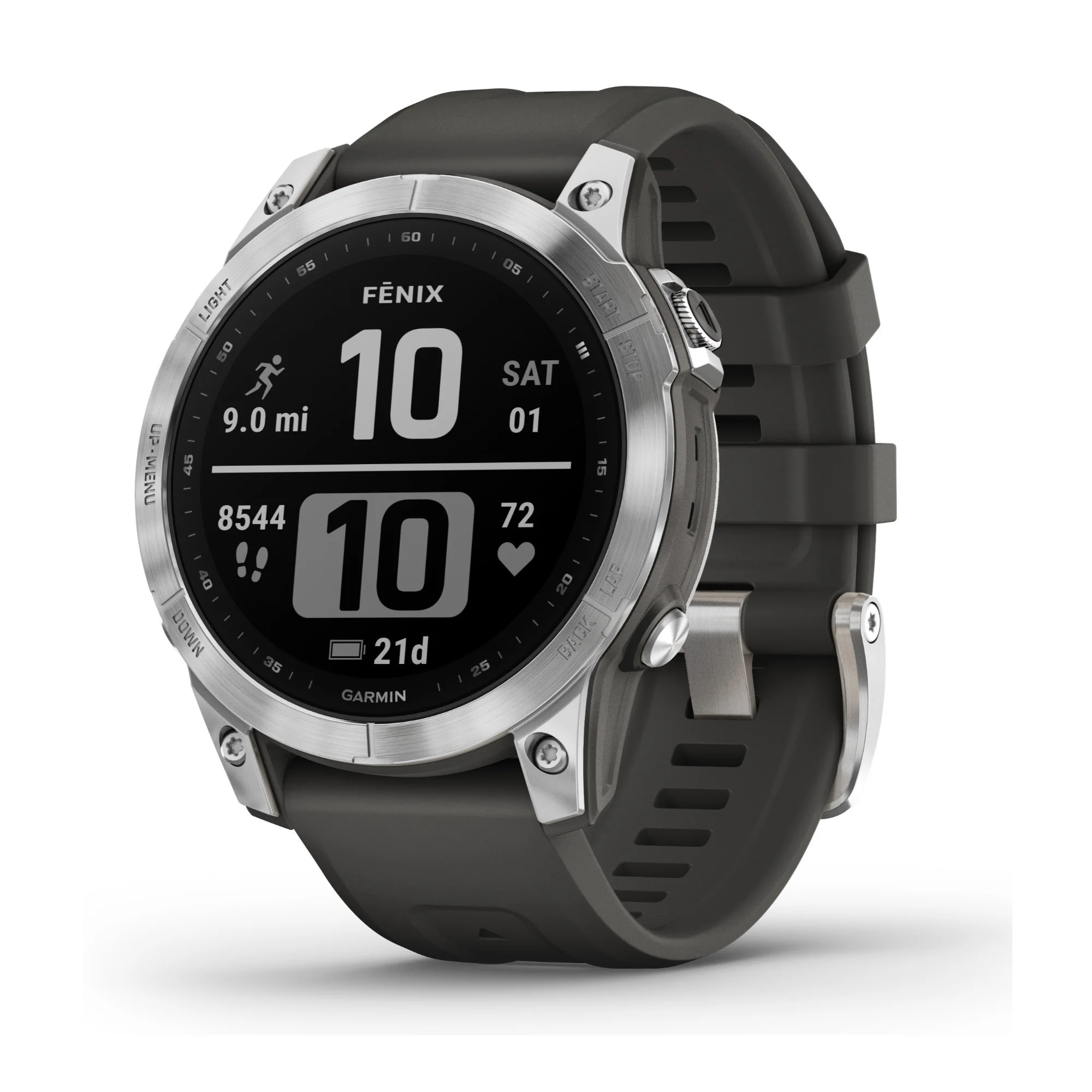 Garmin Fenix 7 Multisport GPS Watch with Graphite Band (Standard Edition Silver) - Image 2