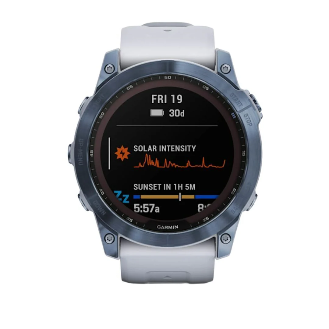 Garmin fenix 7X Sapphire Solar 51mm GPS Watch (Mineral Blue Titanium with Whitestone Band) - Image 2
