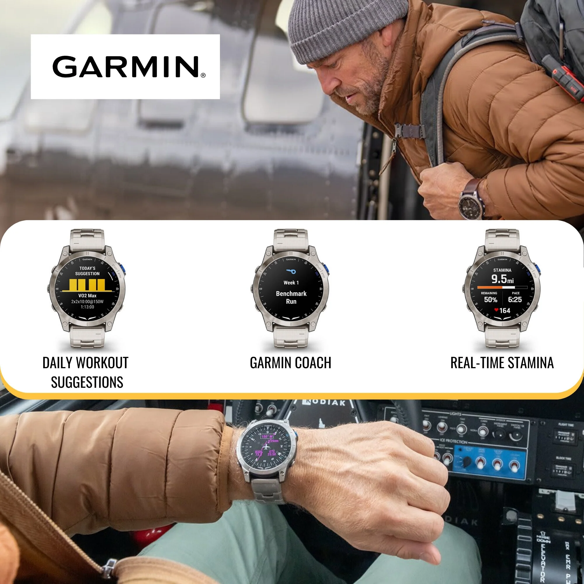 Garmin D2 Mach 1 Smartwatch with Vented Titanium Bracelet with Charger Stand and USB Cable Bundle - Image 4
