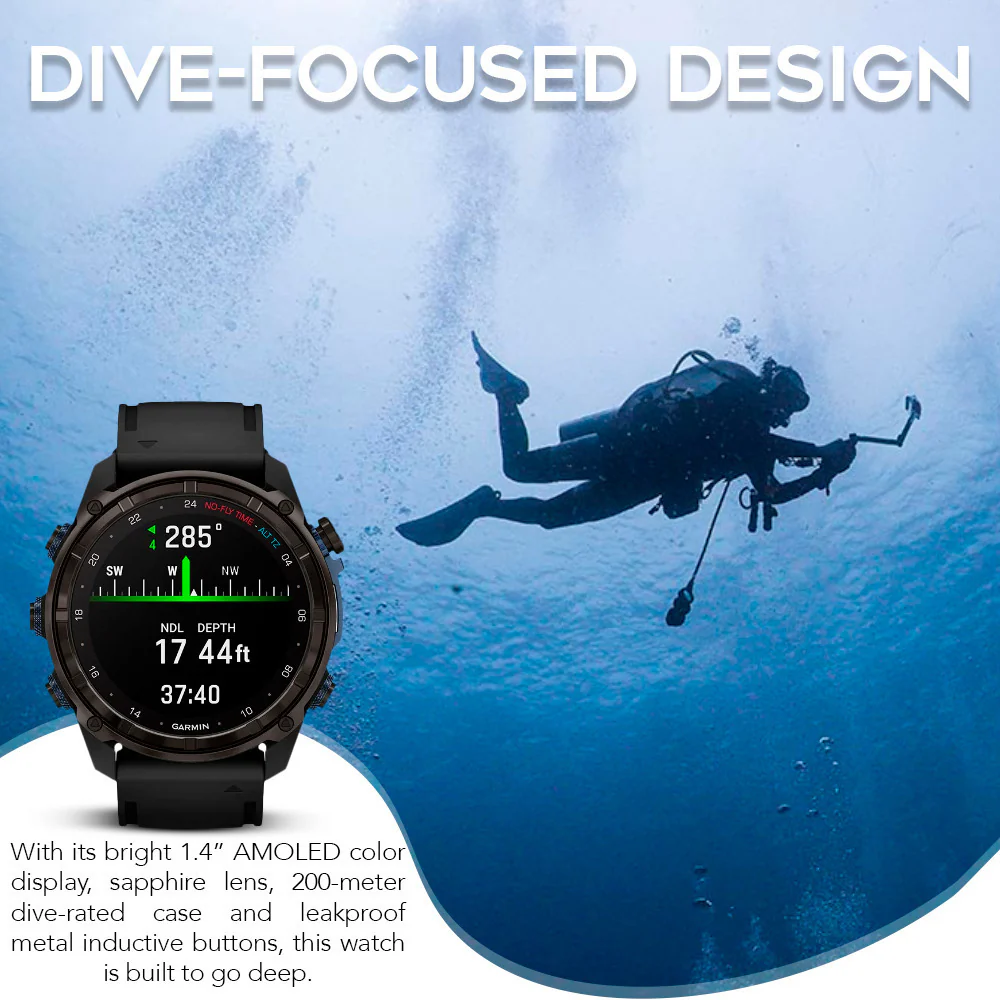 Garmin Descent Mk3i Watch-Style 51mm Dive Computer (Carbon Gray, Black Band) Bundle - Image 6